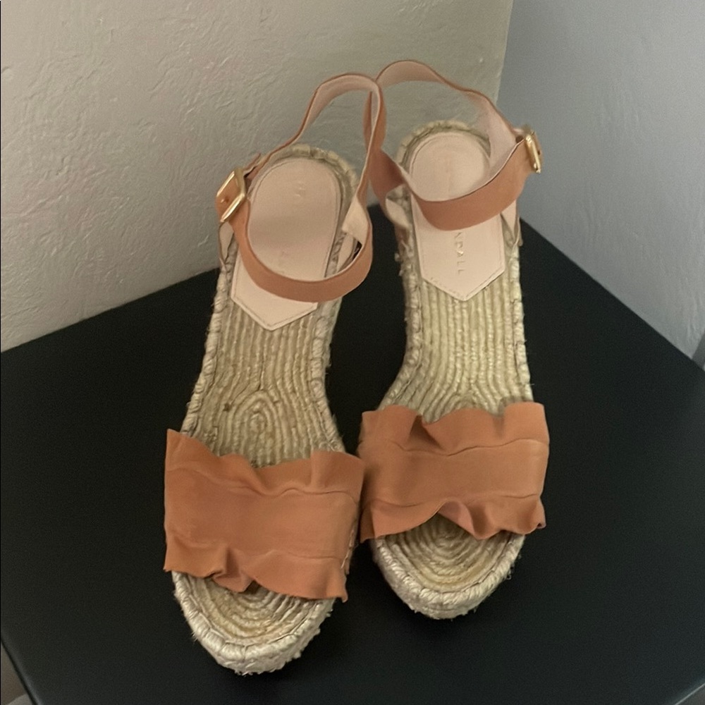 Loeffler Randall Tan Espadrille Sandals with Scalloped Strap- Size 8